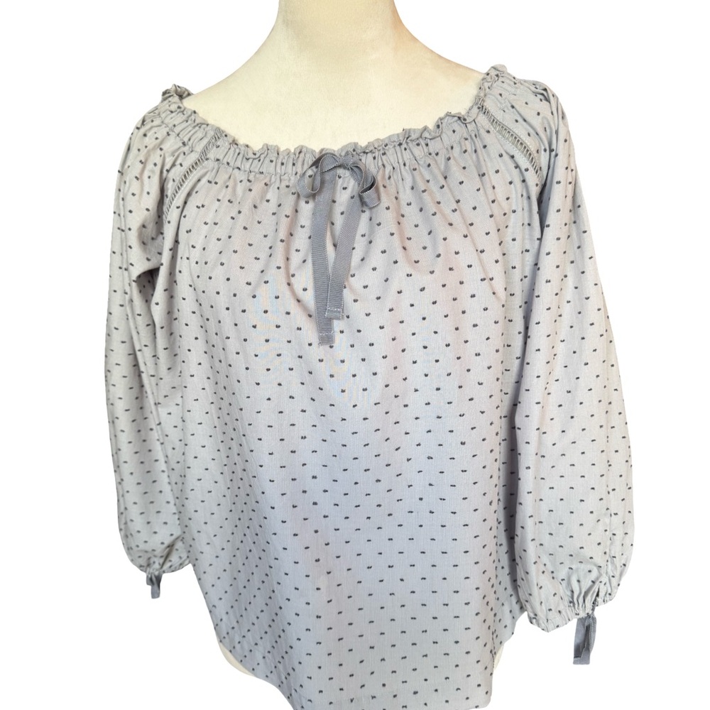 Victoria’s Secret Swiss Dot Off Shoulder Top Women’s Size XS Gray Ribbon Tie